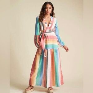 Billabong x Sincerely Jules Mix it Up Rainbow striped long sleeve dress